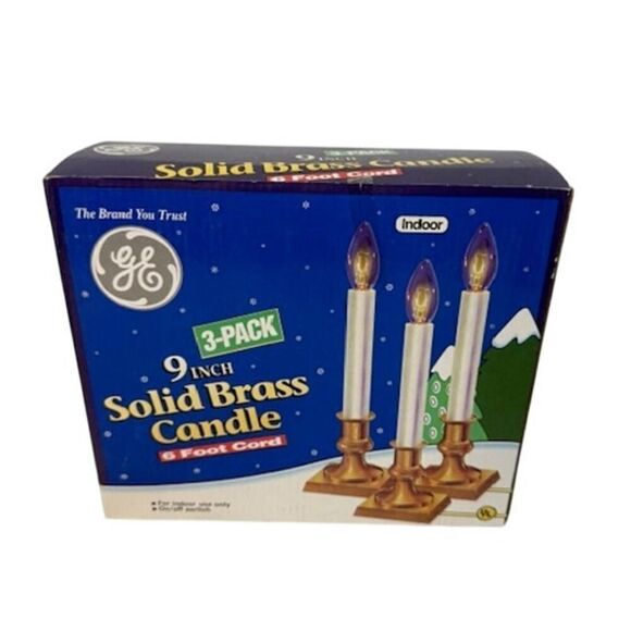 GE 9" Solid Brass 3 Candles With 6 Foot Cords Square Base With On/Off Switch - Picture 1 of 4